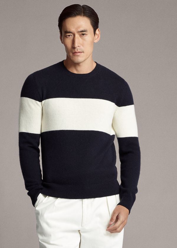 Sueter Ralph Lauren Hombre Azul Marino / Creme - Striped Cashmere - VLBDP0592